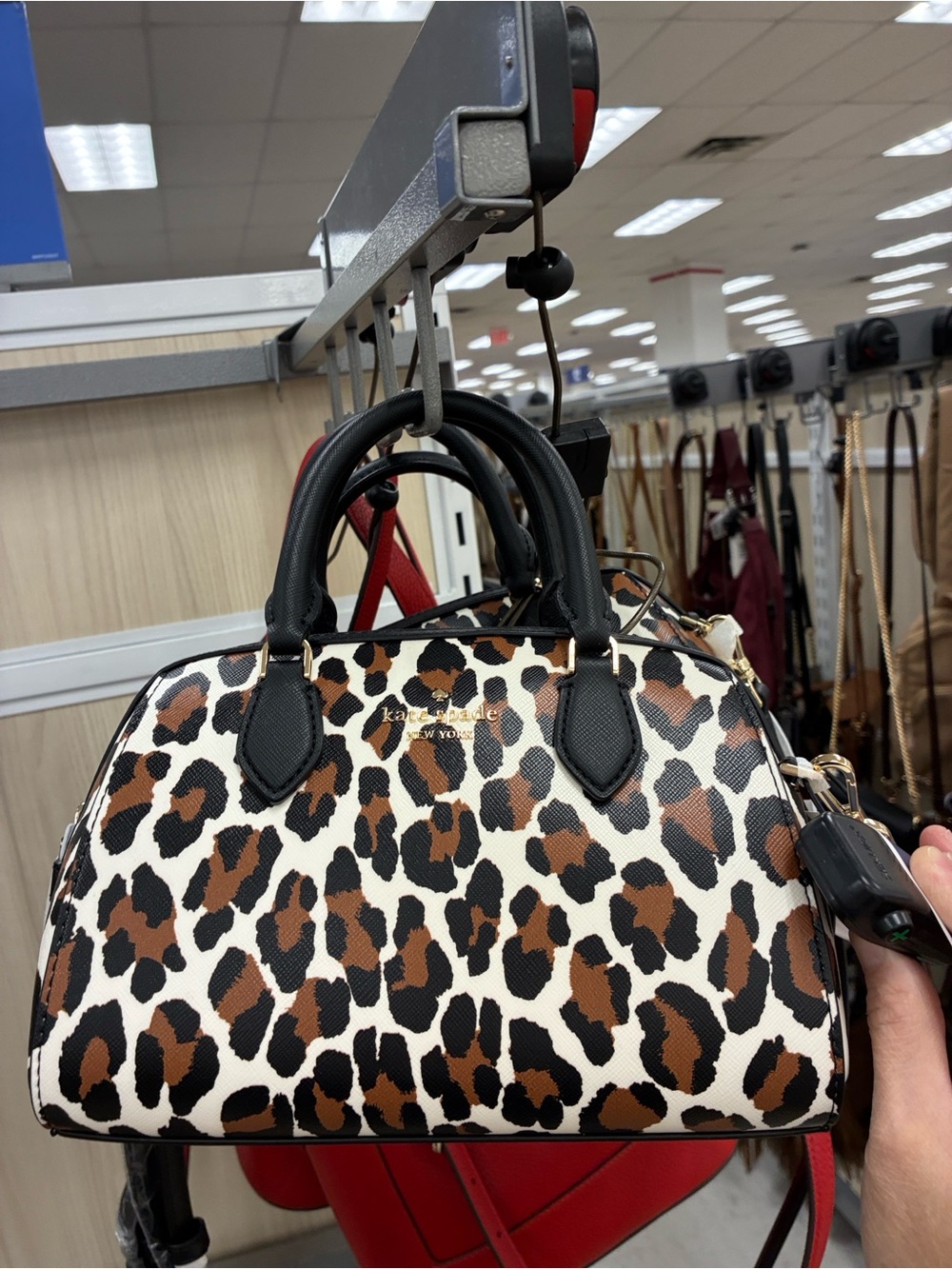 Kate Spade Leopard Print Satchel Handbag with Black Trim